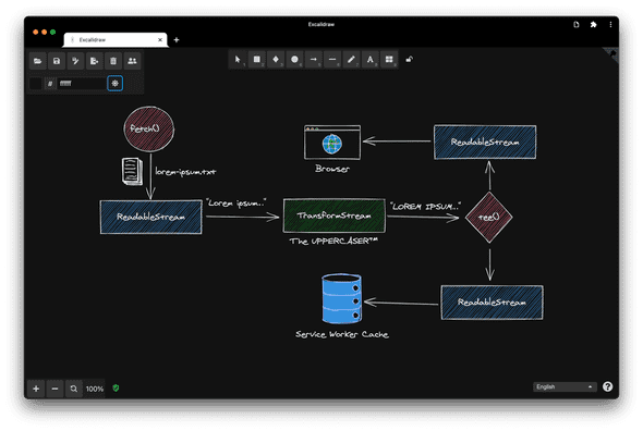 Screenshot of the Excalidraw PWA in today's state. Screenshot of the Excalidraw PWA in today's state.